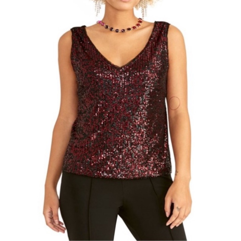 Rachel Roy Sequin Sleeveless V NeckTop.